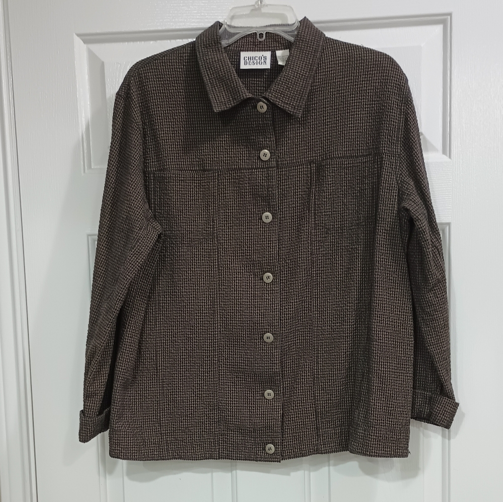 Chico's Lightweight Jacket Brown Black Cotton L